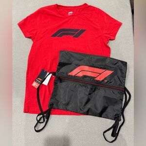 F1 Logo Red Tee & Black Drawstring Bag Set